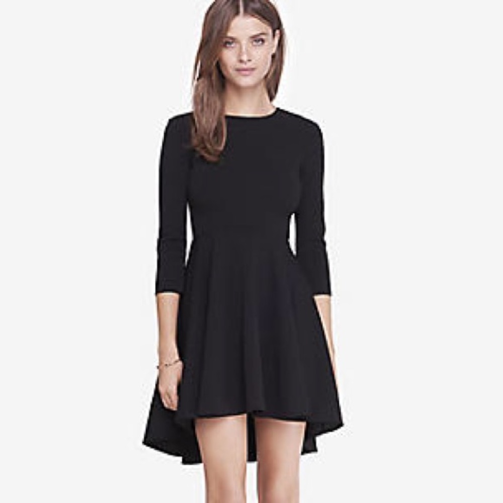 Express 3/4 Sleeve Hi Lo Hem Fit and Flare Dress